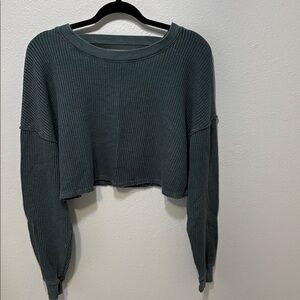 SO Women's Cropped Waffle Knit Top - Dark Green size Small